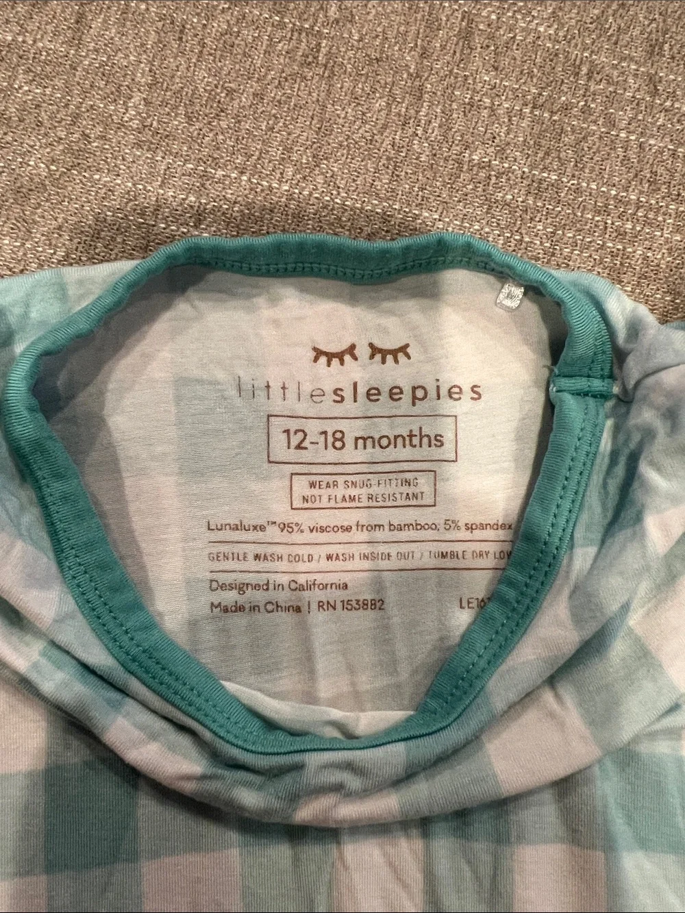 Little Sleepies Mint and White Check Short Sleeve Pajama Set